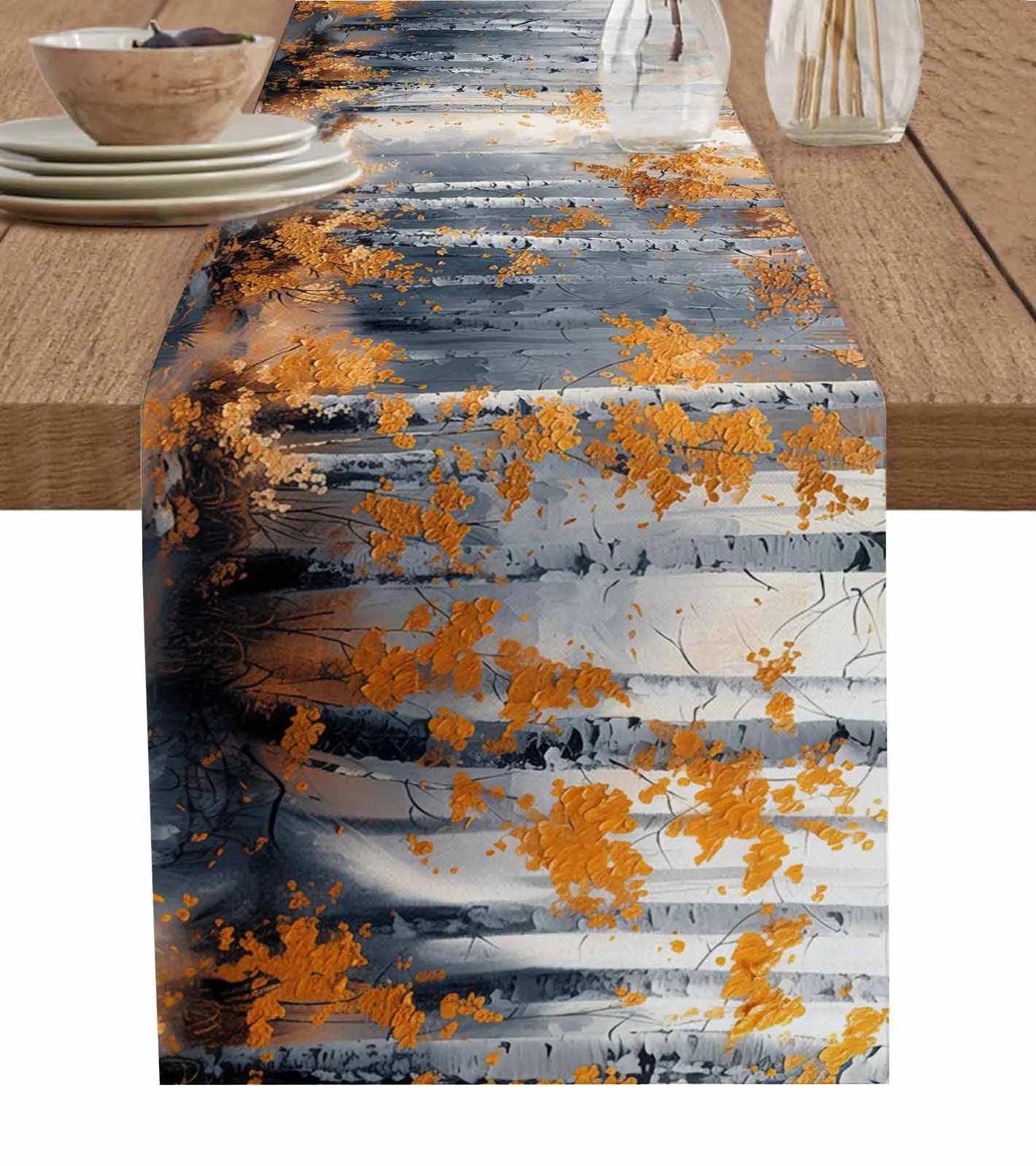 Impressionism Of Oil Painting Forest Plants Table Runner Coffee Tablecloth Wedding Decor Modern Party Table Runners Table Mats