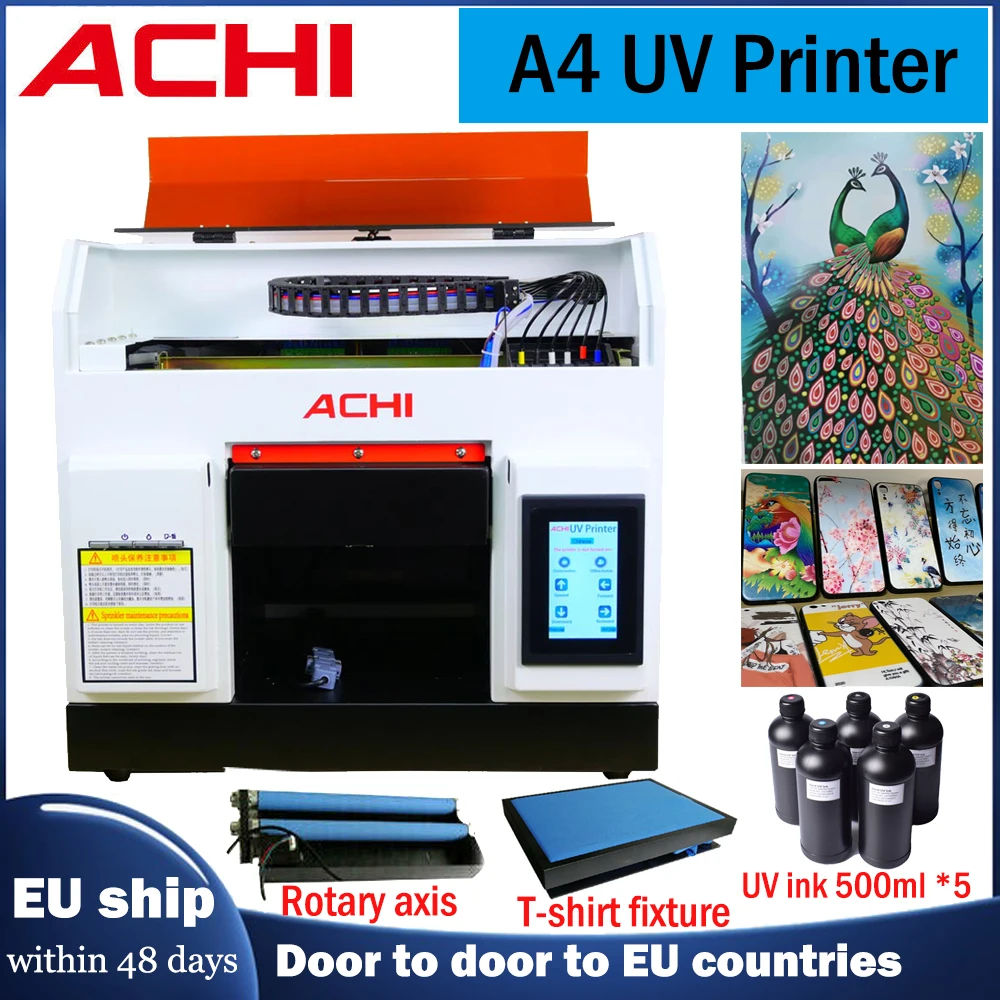 EU Schip ACHI A4 UV Printer L800 Voor Platte Gedrukte Telefoon Case Reliëf Metalen Acryl Fles Cilinder 3D Reliëf US VOORRAAD EU VOORRAAD