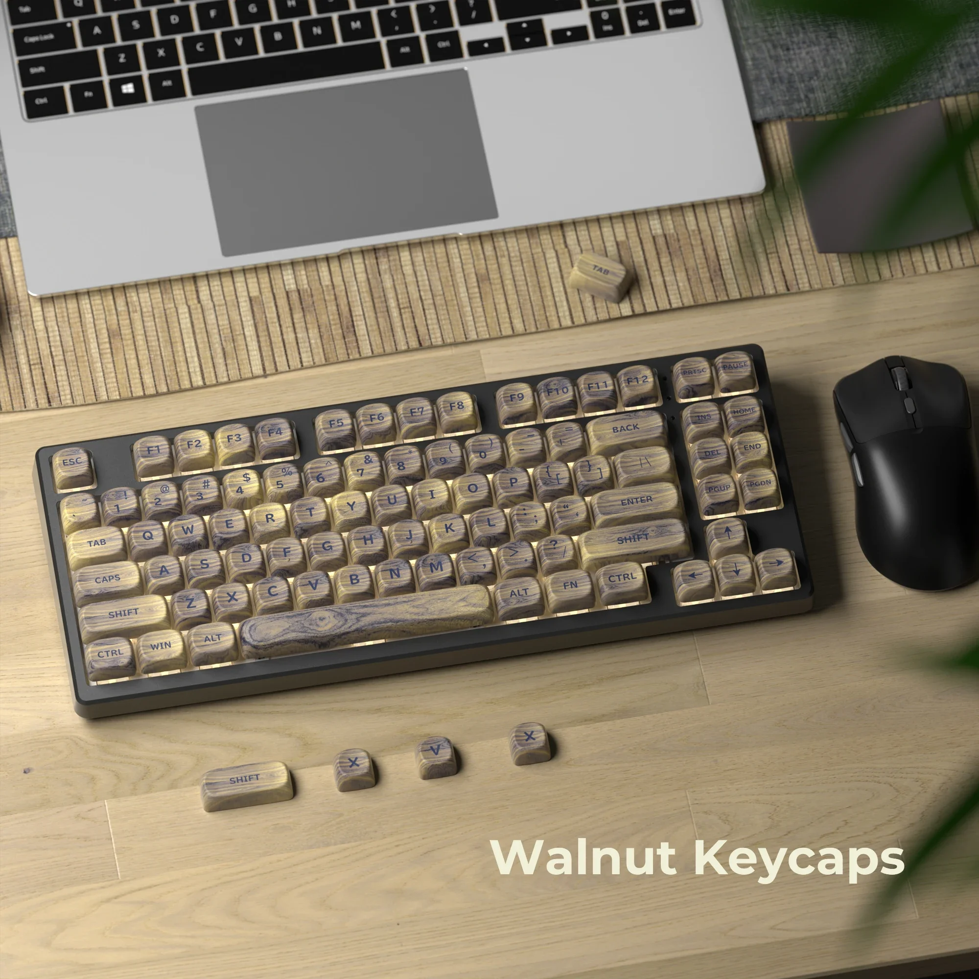 Teclado mecánico PBT con tapa de tecla MOA de grano de madera clara