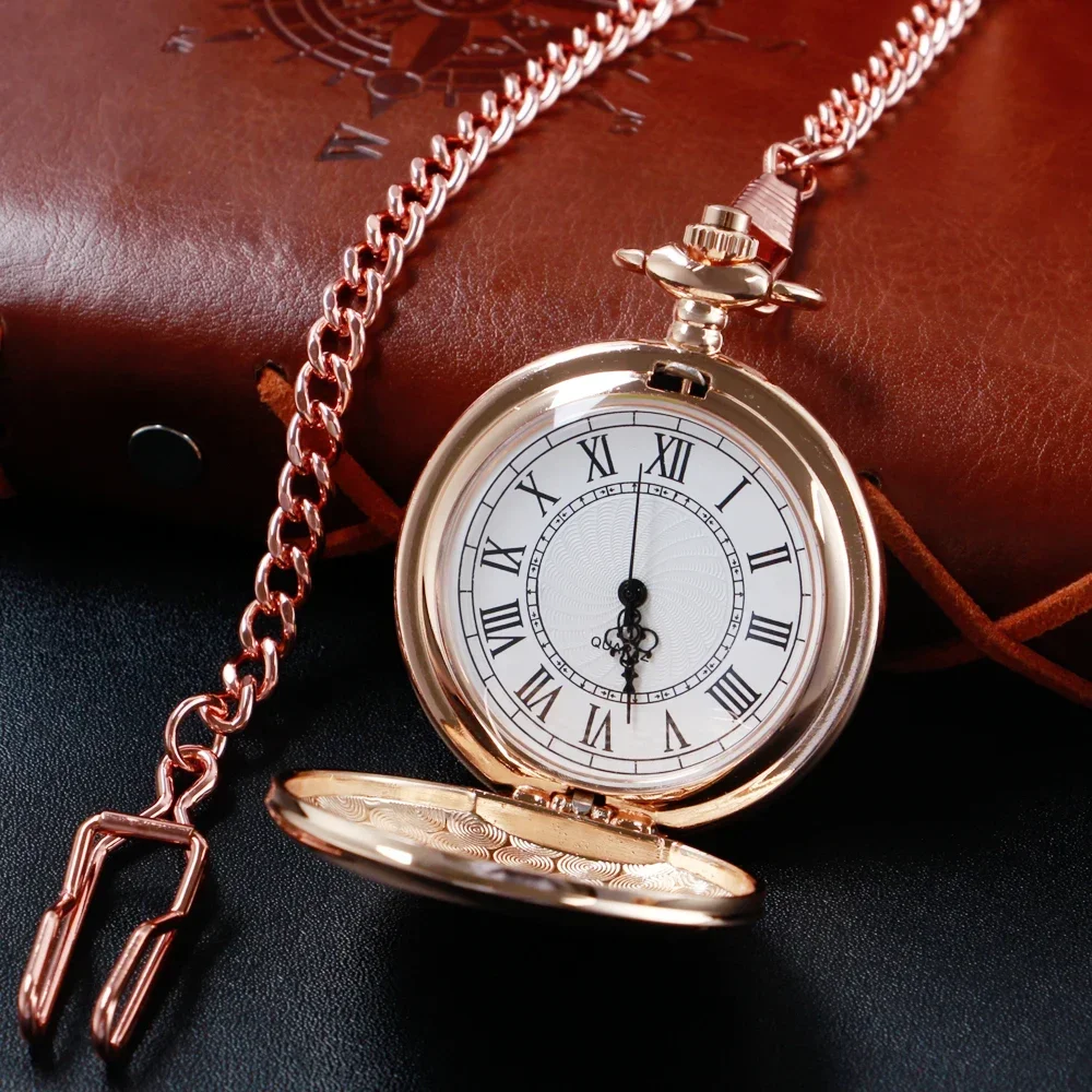 Casual Rose-Gold or Silver Quartz Pocket Watch on Chain – Unisex Necklace Accessory Gift for Women and Men