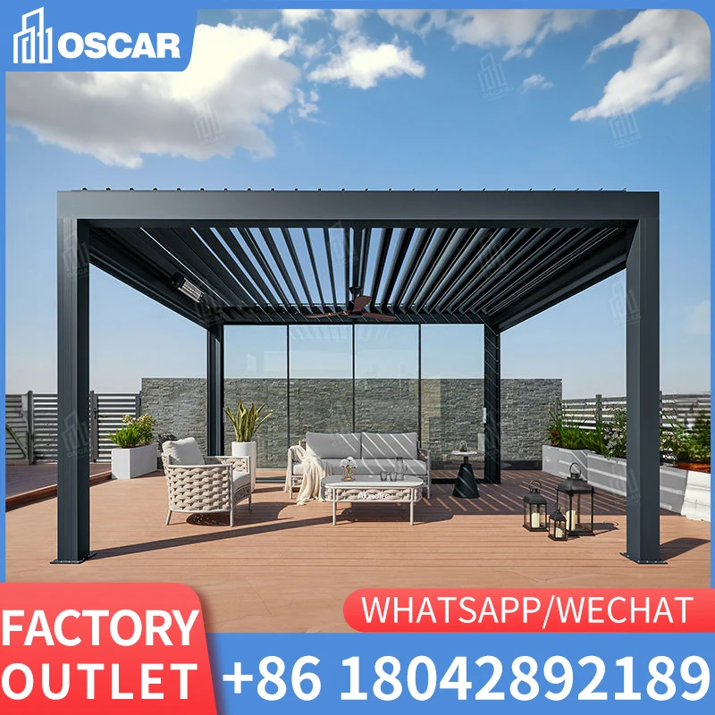 Bioclimate Pergola 3x4 Aluminium Smart Retractable Roof Awning Pergola Motorized Waterproof Outdoor Garden Pergola Sun Shade