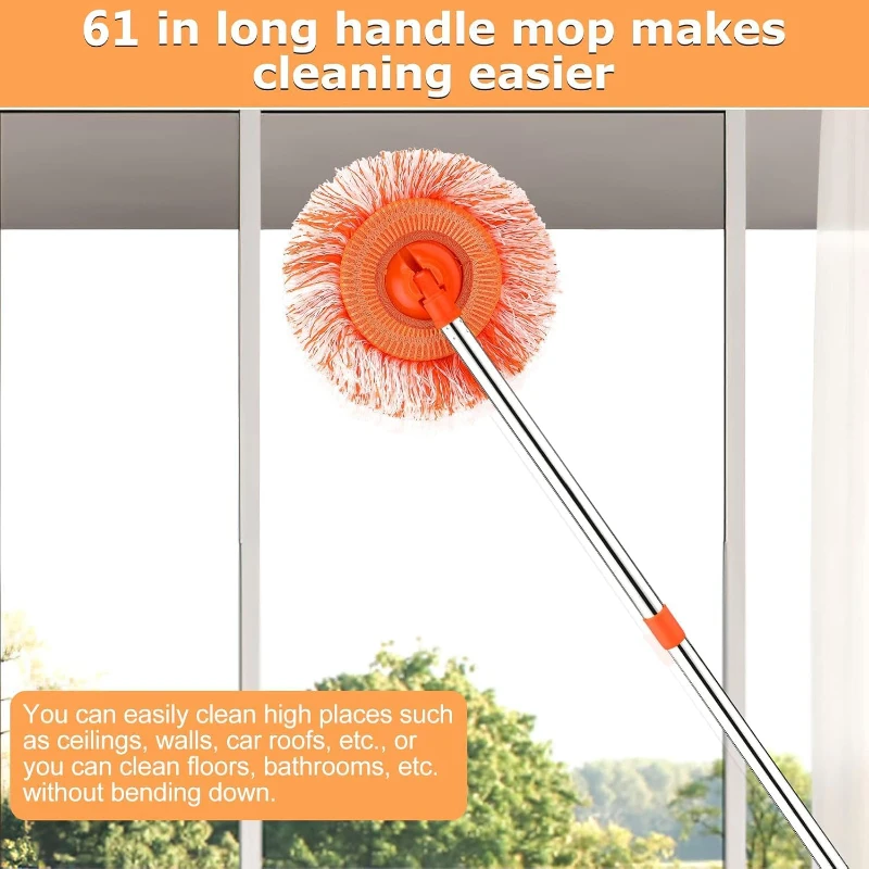 1 Satz einziehbarer Nass- und Trocken-Deckenmopp mit 4 Wischköpfen, Staubmopp, Boden, Wand, Fliesen, Glas, Fenster, Auto-Reinigungsmopp