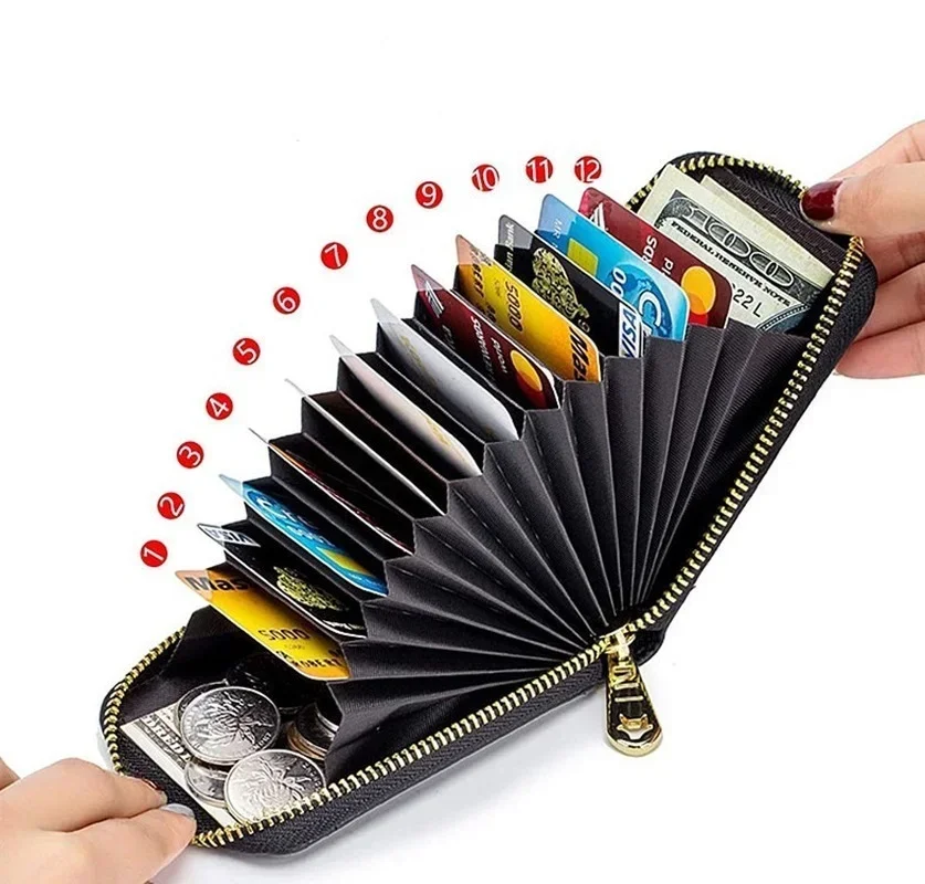 The First Layer of Leather Organ Card Holder Multi-card Position Lady Rfid Zipper