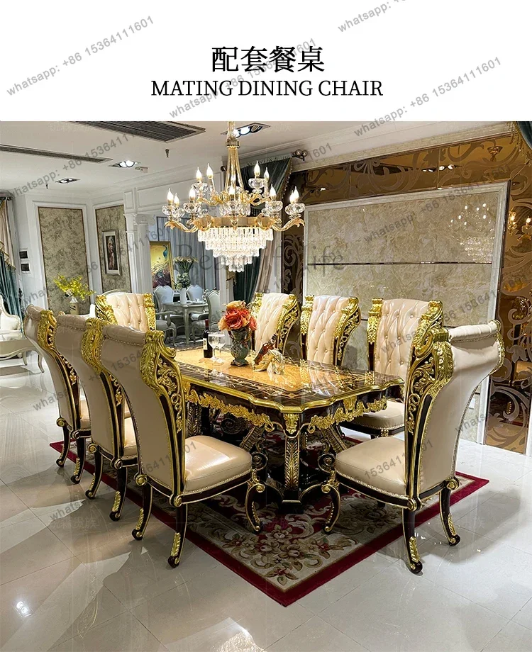 كرسي طعام من الجلد الفرنسي لغرفة الطعام، كرسي ناعم، كرسي فاخر من الطبقة الأولى من جلد البقر الصلب #4