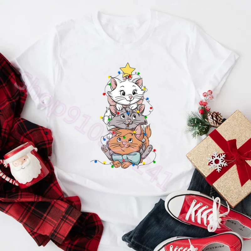 Cartoon Marie Cat T Shirt Kawaii Aristochats Tops Graphic Tees Vintage Christmas Tshirt Aesthetic Meow Harajuku Woman Tshirts