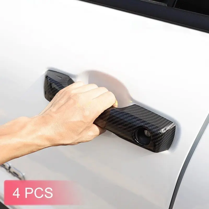 Exterior Door Handle Cover Trim Cap Set For Toyota Tundra Sequoia Tacoma 2024 2025 Carbon Fiber Style / Glossy Car Accessories