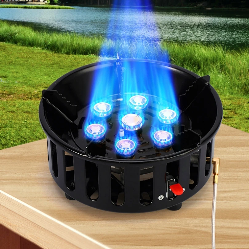 16800W Strong Fire Power Burner Camping Gas Stove Windproof Seven Core Outdoor Stoves Hiking Tourist Picnic Cooking Cookware