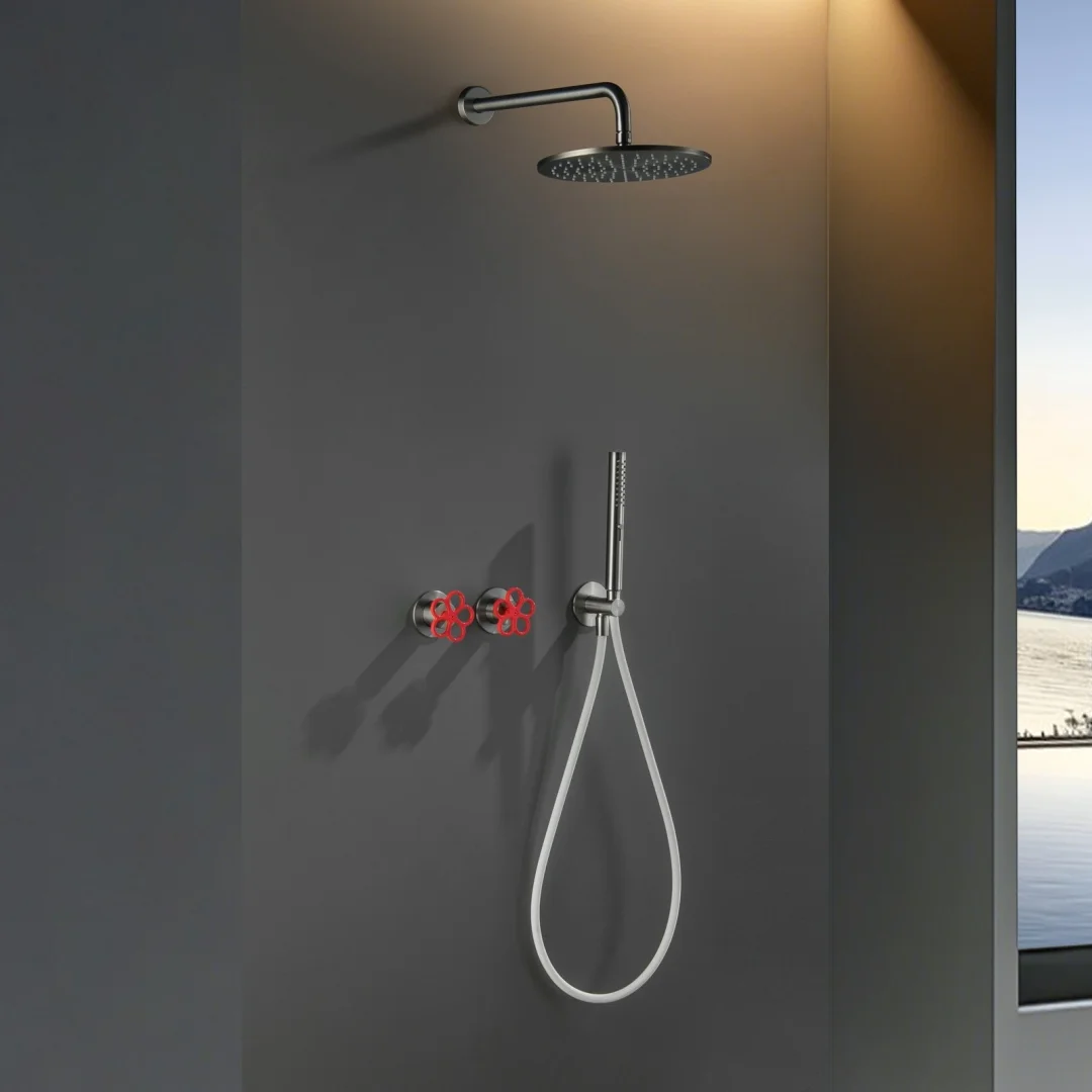 Brushed Nickel Bathroom Shower Faucet Set Brass Concealed Rainfall Shower Faucet Hot and Cold Ceiling Bathroom Shower Mixer