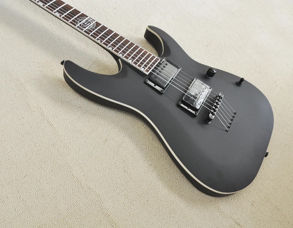 Matte Black Electric Guitar 6 Strings with Tremolo Bar,Rosewood Fretboard,Strings Through Body