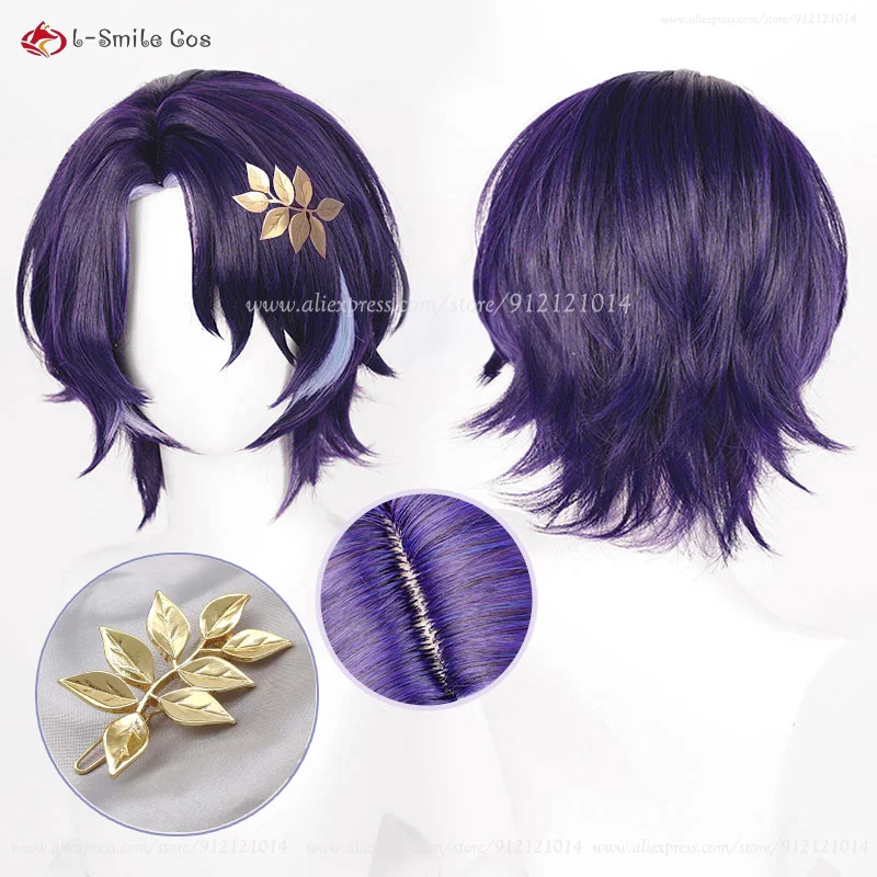 HSR Dr. Ratio Cosplay Wig Dr Ratio 33cm Short Purple Highlights Wigs Heat Resistant Synthetic Hair Party Anime Wigs + Wig Cap