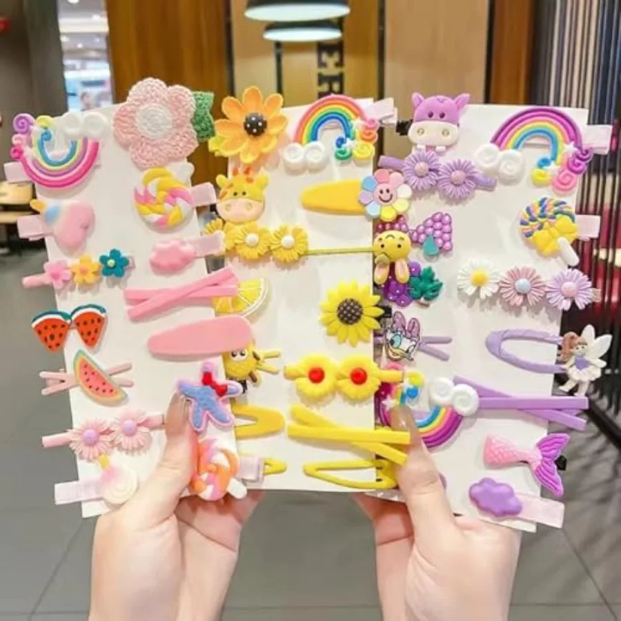

Cute Hair Clips for Girls Rainbow Hair Barrettes Set Colorful Flower Fruit Hair Accessories for Little Girls Toddlers Non-slip