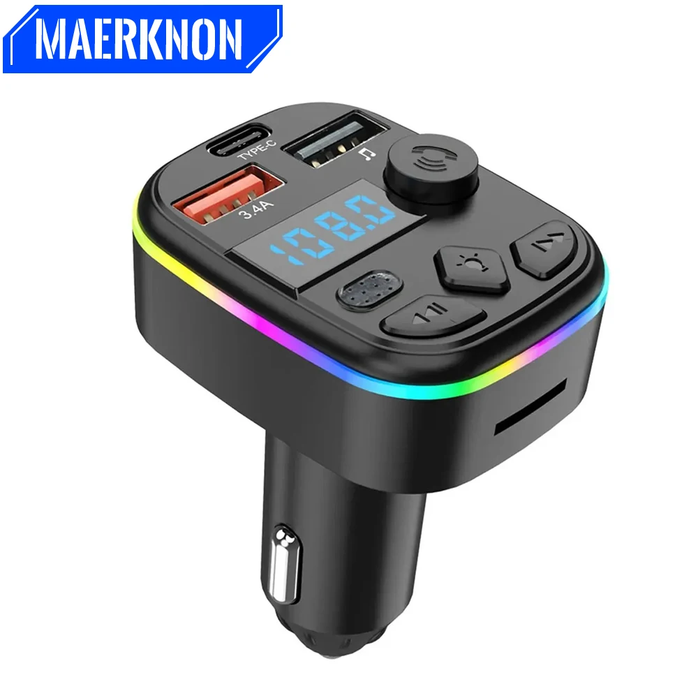 3.4A Type C Car Charger Bluetooth 5.0 Car MP3 Player Support TF Card U Disk Auto Radio Handsfree Wireless Kit FM Transmitter Car