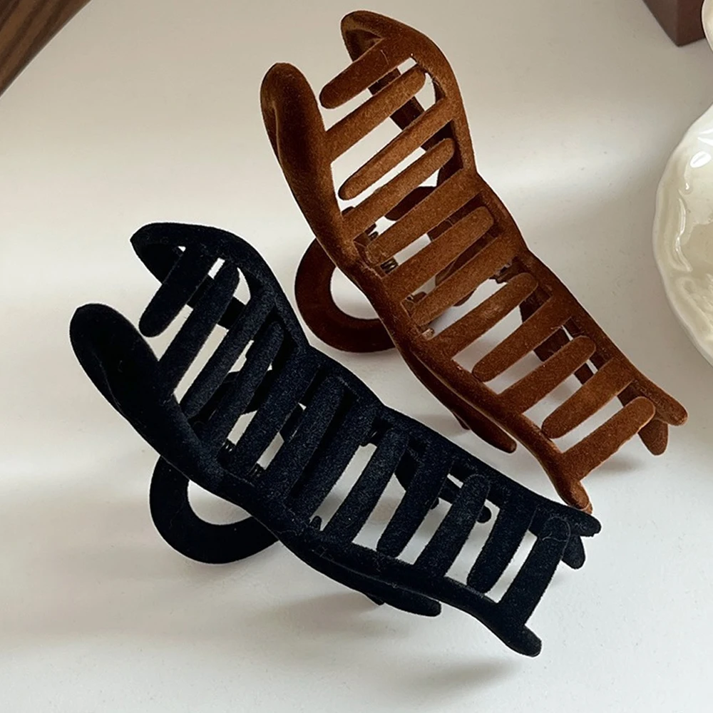 Elegant Velvet Bowknot Shaped Hair Claw Non-Slip Acrylic Shark Hair Grab For Women Girls Thick Curly Long Hair Daily Headwear