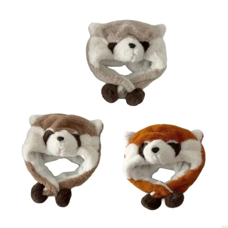 X5XE Lovely Lesser Panda Hat Autumn Winter Warm Caps for Outdoor Traveling Skiing Windproof Ear Caps Earflap Hat
