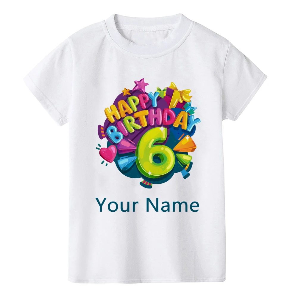 Camiseta personalizada do aniversário para crianças, roupa do aniversário para meninos, nome do número, desenhos animados, número 1, 2, 3, 4, 5, 6, 7, 8, 9, gráfico