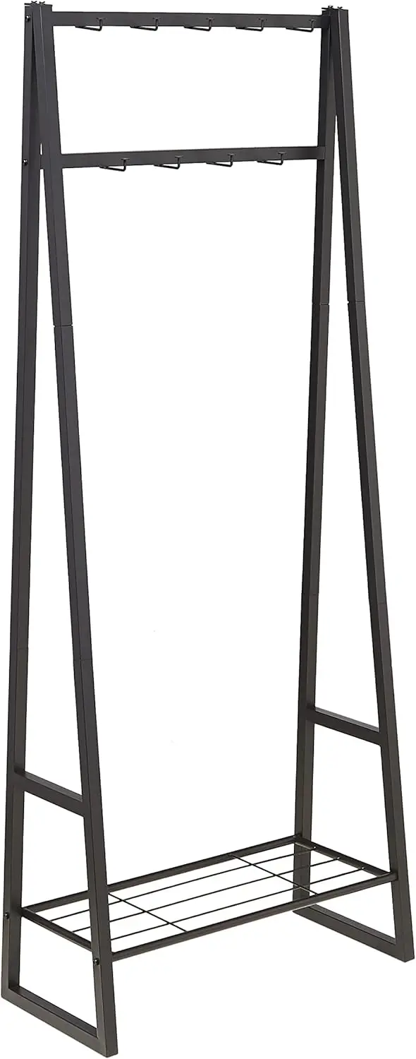 Freestanding Coat Rack with Shoe Storage Shelf, 9 Hooks for Entryway, Hallway, and Bedroom, Black