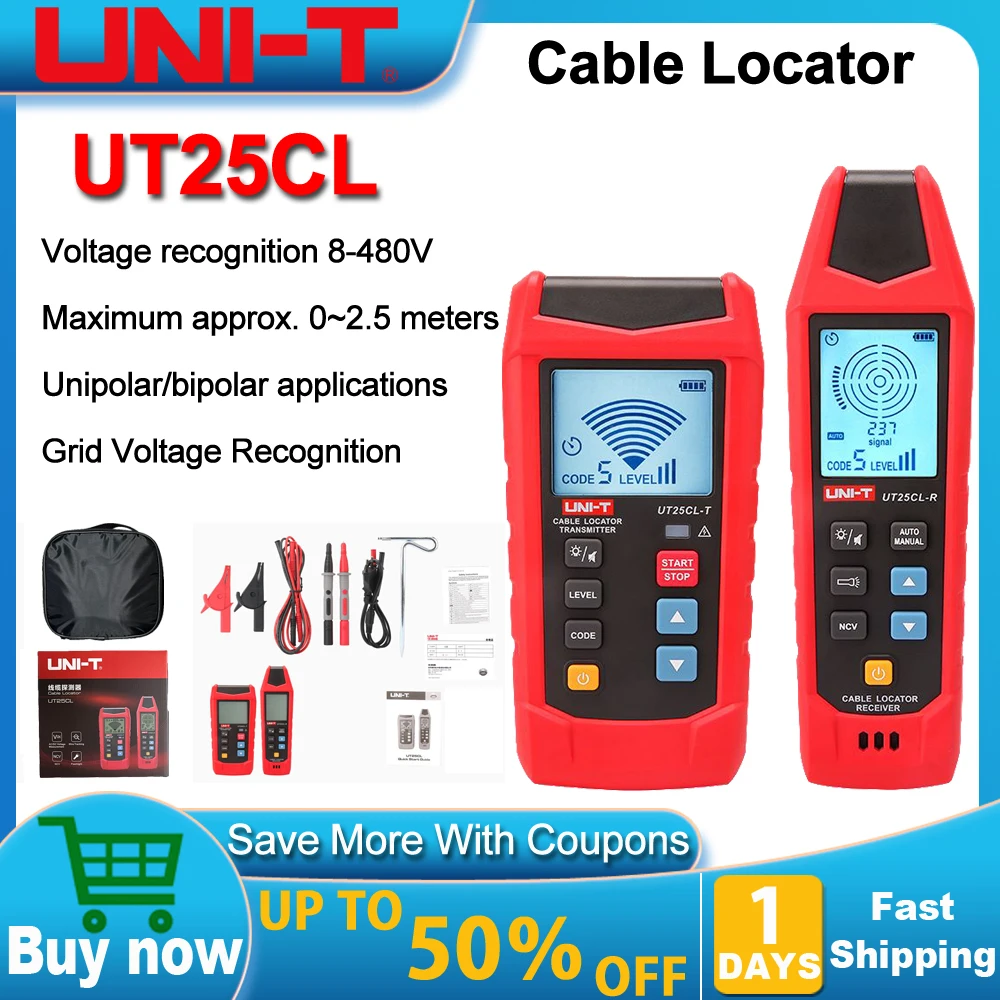 Localizador de cabos UNI-T-Handheld, Teste elétrico sem contato, NCV, Detector de segurança elétrica, Rastrear caminhos de cabos subterrâneos, UT25CL