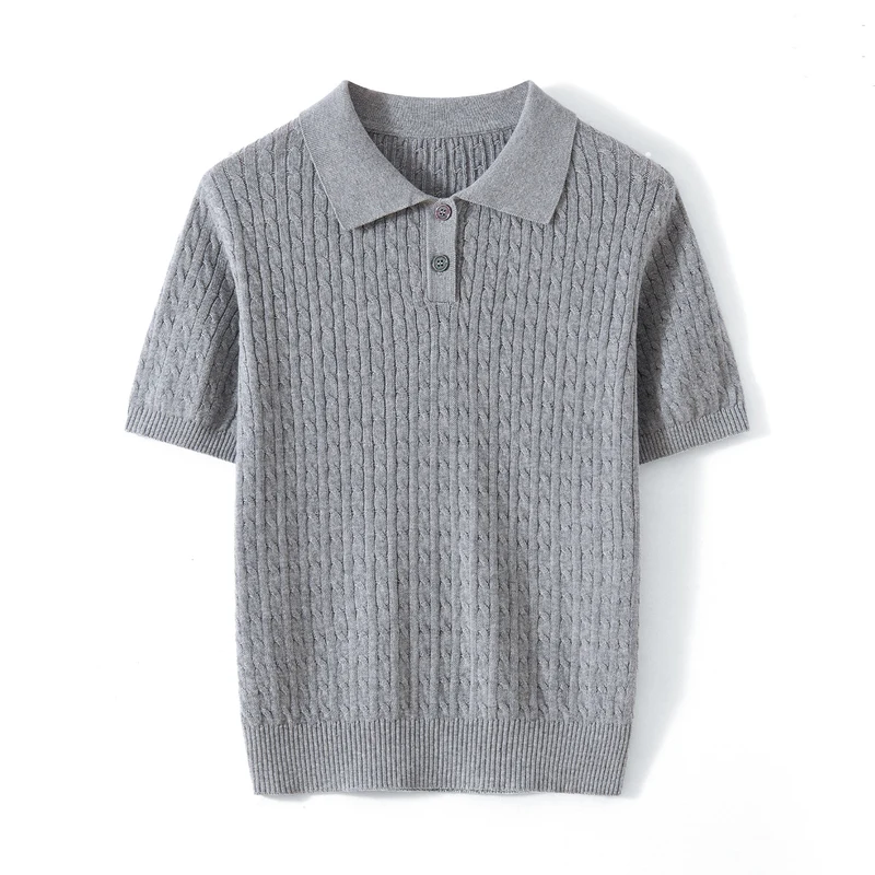 

Женская летняя футболка из шелковистого хлопка с воротником-поло, коротким рукавом, свободного кроя, из чистого хлопка, гладкая, базовая