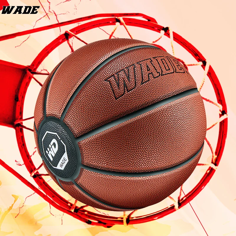 WADE 7# Original Size 7 Soft PU Leather Ball for Indoor/outdoor Adult Basketball Ball Brown Classic Kids Ball With Freebies