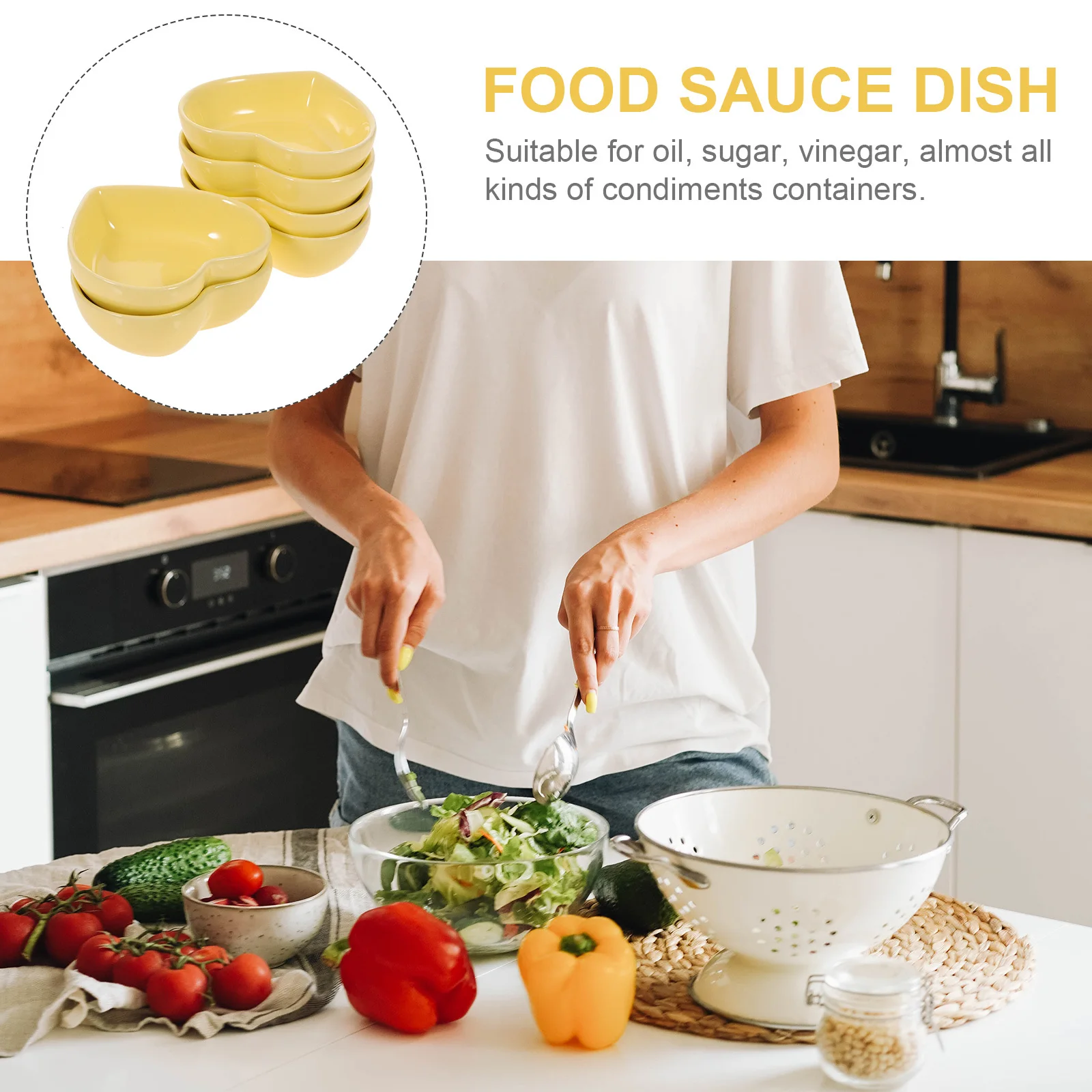 

6Pcs Heart Shaped Seasoning Dish Bright Colors Heat Resistant Dipping Plates Microwave Oven Safe Sauce Containers for Snacks