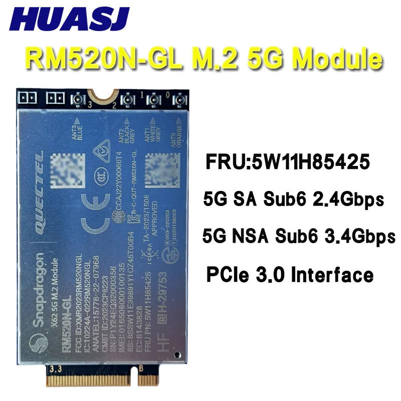 RM520N-GL FRU 5W11H85425 5G NR Sub-6 5G Module M.2 PCIe3.0 5G Card For T14s Gen6 Laptop Wirelss WAN Adapters