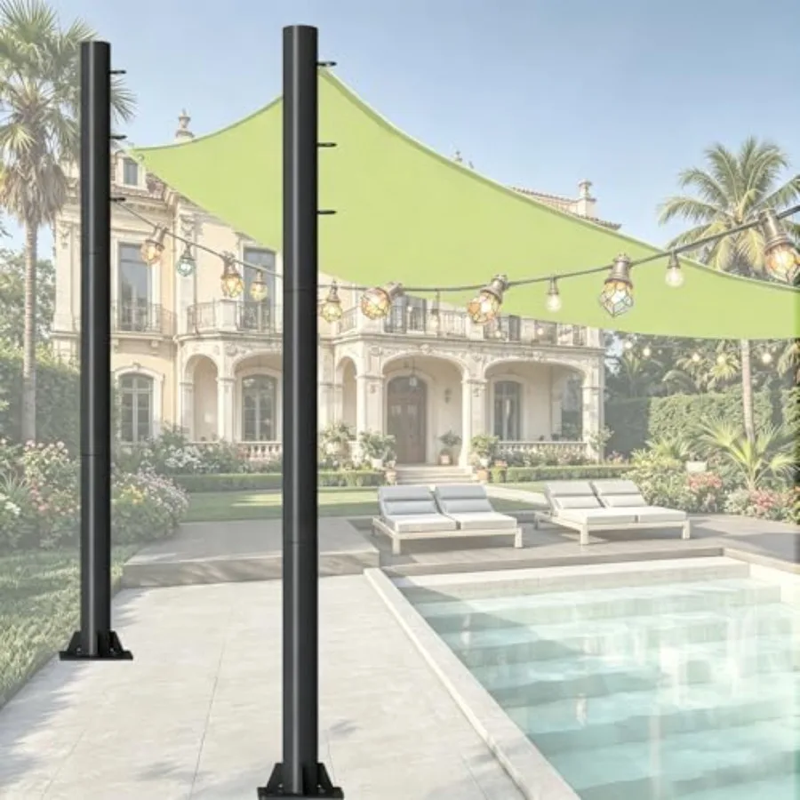Outdoor Patio Shade Sail Application, Heavy Duty Steel Metal Post, Black, Rust Proof Thickened Metal Construction for Durabilit