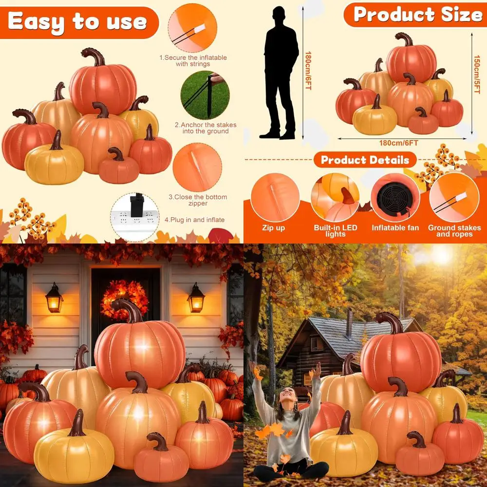 

LED Lighted Stacked Pumpkin Inflatable Decorations for Thanksgiving, Outdoor Autumn Party, Yard Garden Lawn