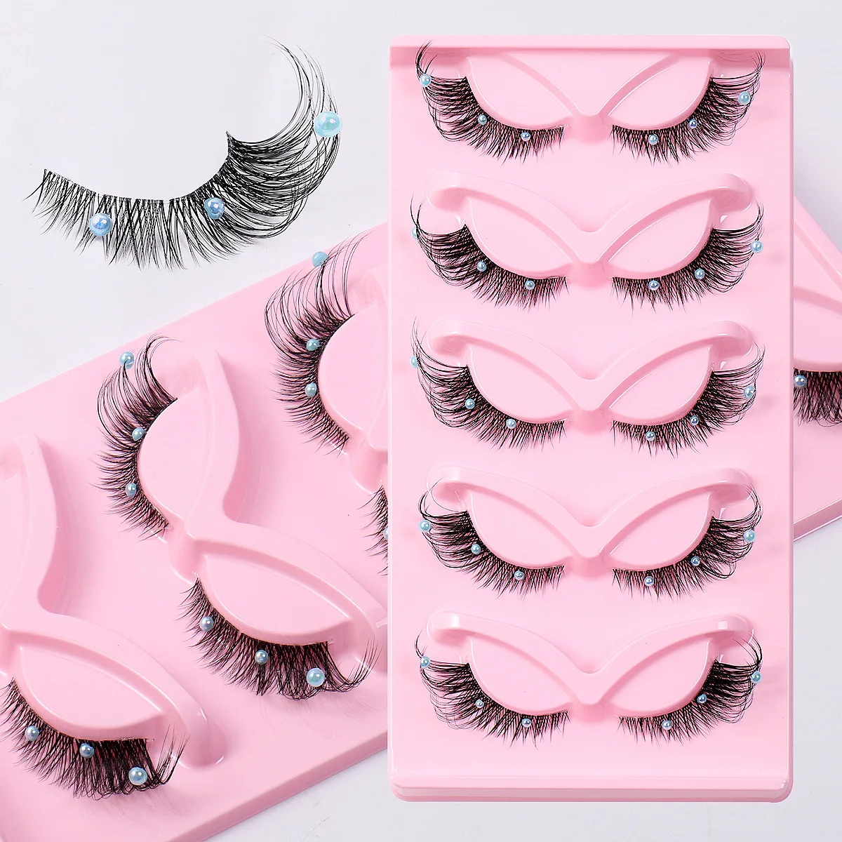 Faux Mink Fox Eye Lashes, Fofo Fairy Cat Eye Lashes, Extensões de Cílios Falsos, Cílios Falsos Spiky, Decoração de Palco, 5 Pares