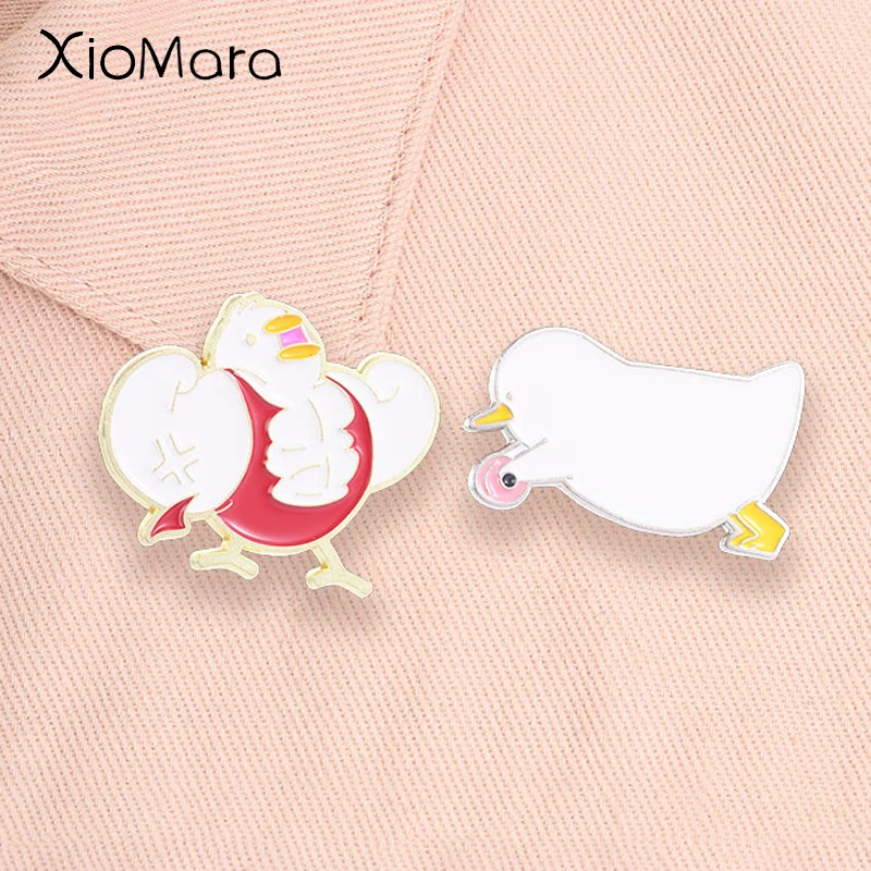 Funny Muscles Duck Enamel Pins Gym Workout Fitness Animal Brooches Lapel Backpack Clothing Decor Badge Jewelry Gifts for Friends