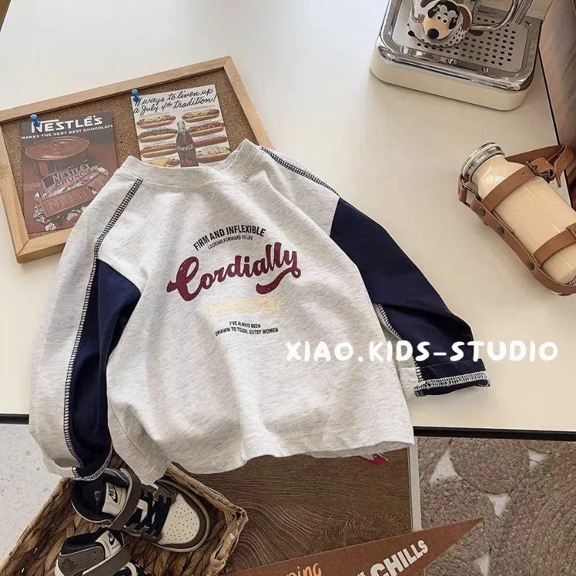 

Весенняя детская майка для мальчиков с длинными рукавами YBFSKID, детская майка с буквенным принтом для маленьких мальчиков, повседневная футболка с круглым воротником для маленьких мальчиков