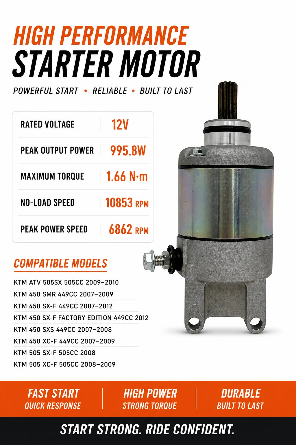 

motocycle Starter Motor Assembly for KTM 450 505 SX SXS SXF SMR XCF 77340001000 Dirt bike KTM motorcycle
