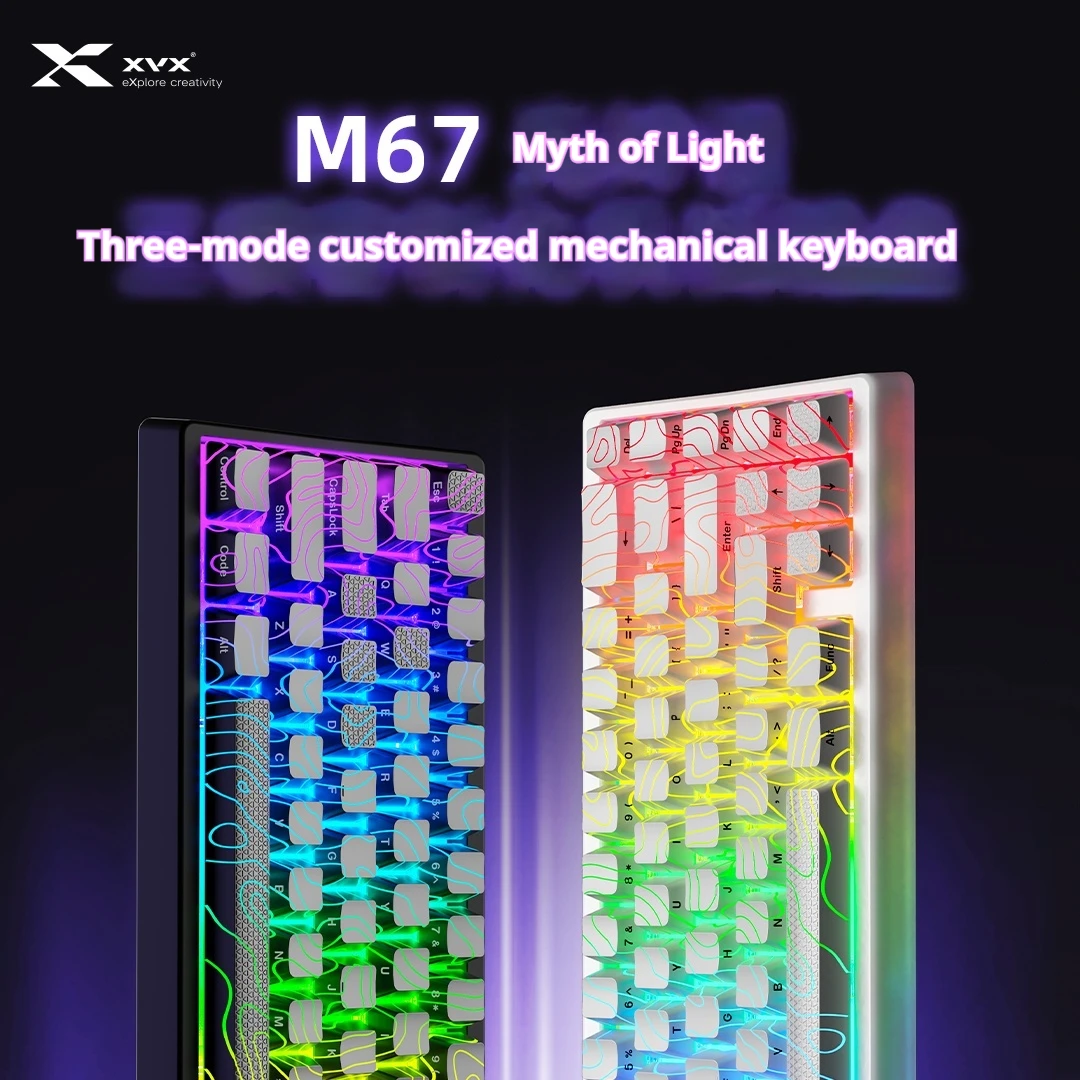 XVX M67 Mechanical Keyboard Jadestone Tri-Mode Contour 2.0 Gaming E-sport Hot Swap RGB QMK/VIA Gasket Topographic Keycaps