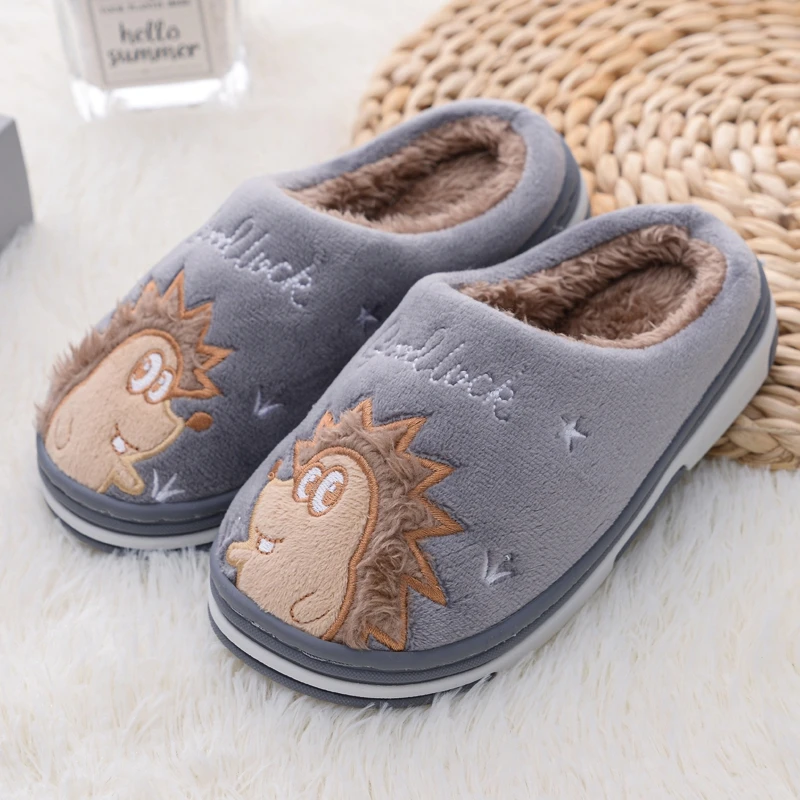 Fashion Toddler Boy Slippers Winter Warm Shoes Casual Home Gear Baby Items Anti-slip Sole Loafers Cartoon Hedgehog Kids Footwear