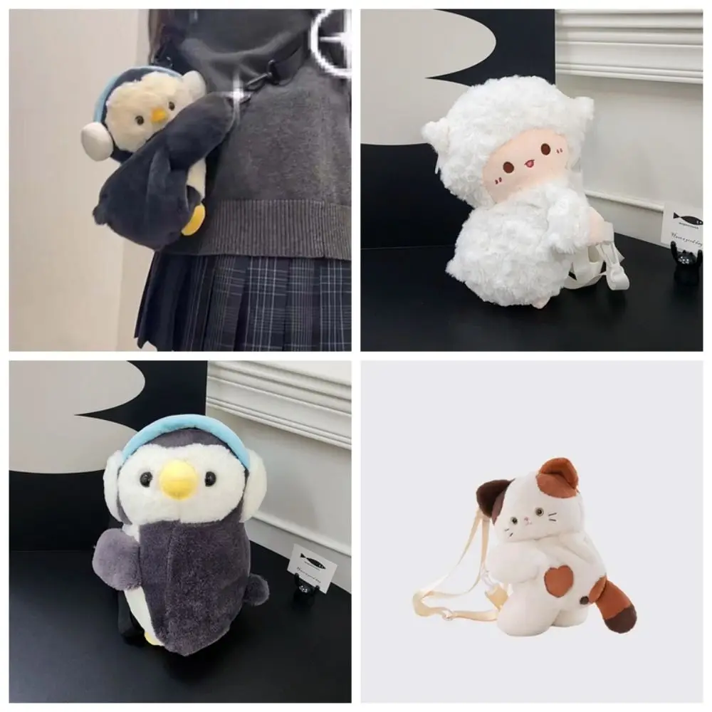 Portable Plush Toy Penguin Crossbody Bag Dual-purpose Bag Plush Children Backpack Doll Large Capacity Animal Shoulder Bag Girls
