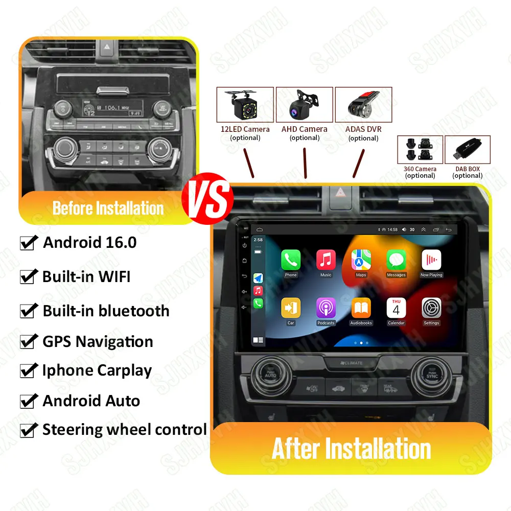 

Andriod 16 Car stereo radio For Honda Civic 10th 10gen 2015 - 2021 Multimedia Player Wireless Carplay Android auto WiFi 4G DSP