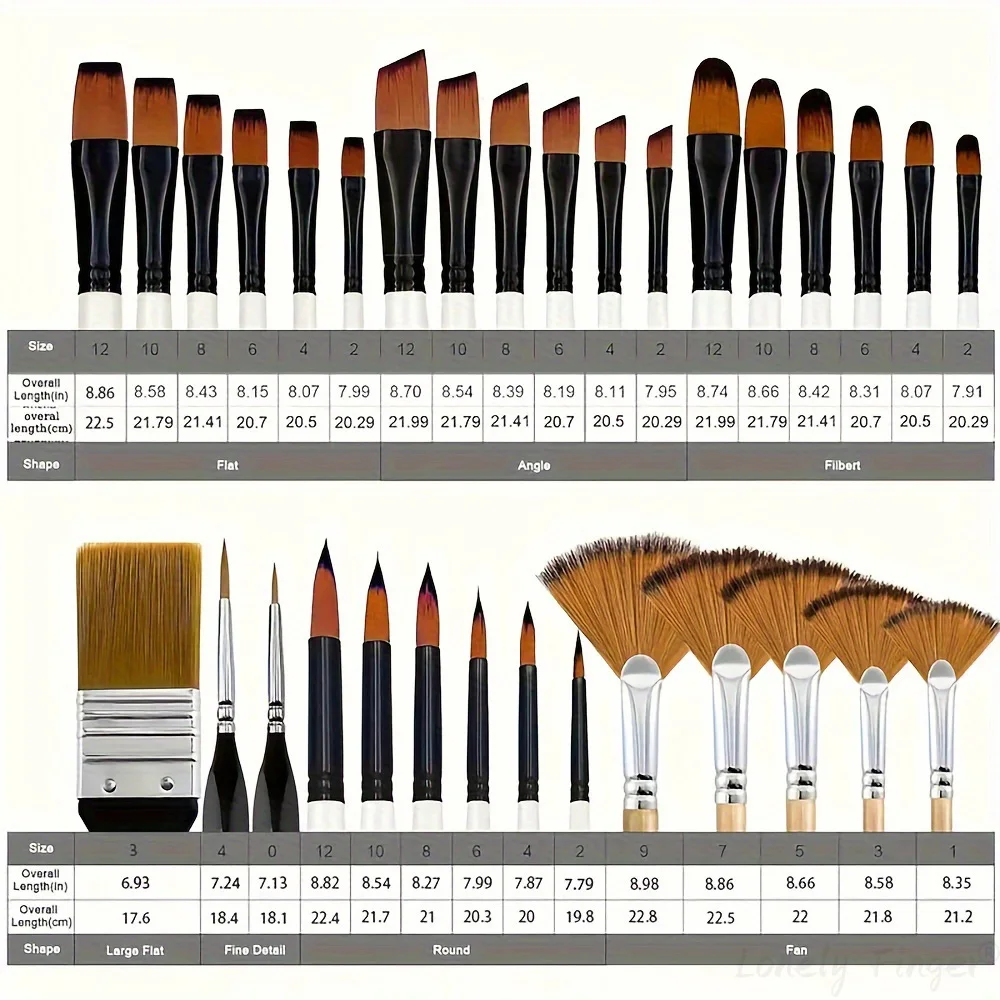 32Pcs Acrylic Nylon Watercolour Brushes for Beginners and Artists to Paint Acrylic Brushes for Oil and Gouache Painting