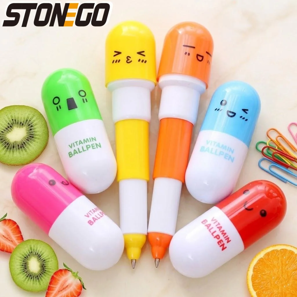 Cute Smiling Face Telescopic Capsule Ballpoint Pen Stationery School Supplies Writing Tool