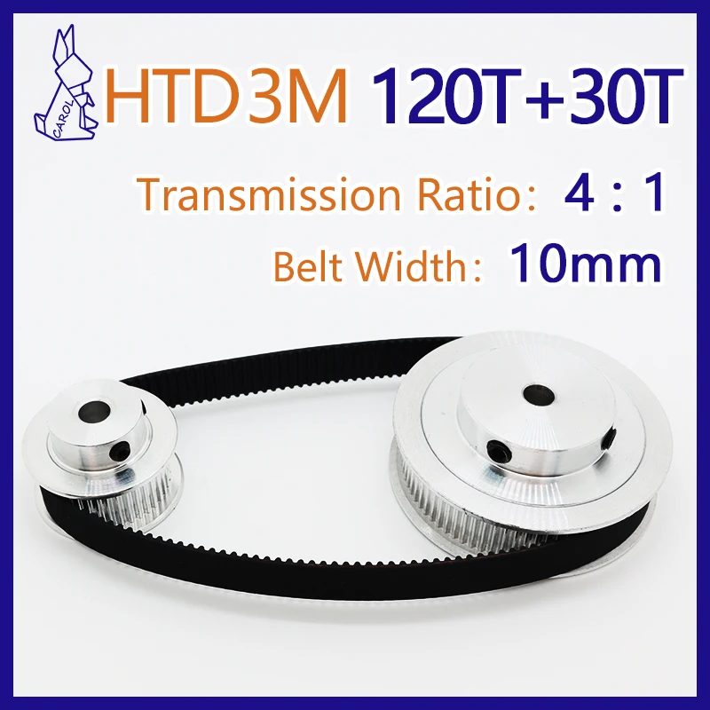 

120Teeth 30Teeth HTD 3M Belt Pulley Gear Kit 30T 120T Pulleys Set 3M Synchronous Wheel Set Belt Width 10mm HTD3M Timing Pulley