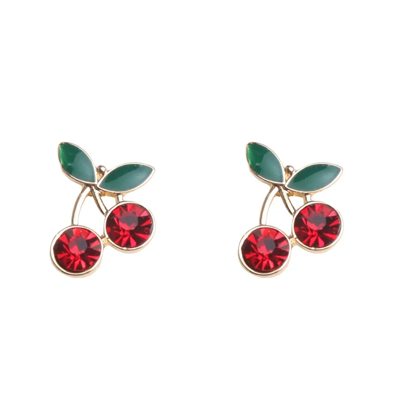 Pendientes de cereza dulce para mujer, pendiente de tuerca de fruta de cereza roja, chica linda, Simple, edición exquisita, joyería de diseñador de