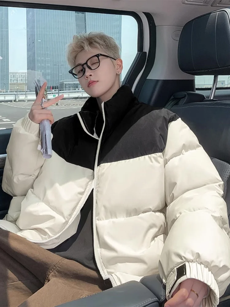 

American High Street Men's Cotton Jaet Winter New Faion Multi-Color Splicing High-End Large Size Loose Bread Sle Coat