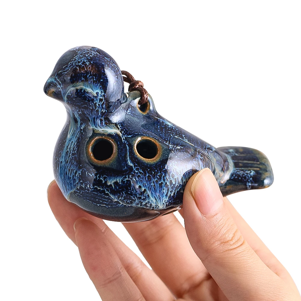 Dark Blue Bird-shaped Ceramic Pendant Charms Porous Flute Pendant Cute Dove Boredom Reliever Birthday Giftware Musical Toys