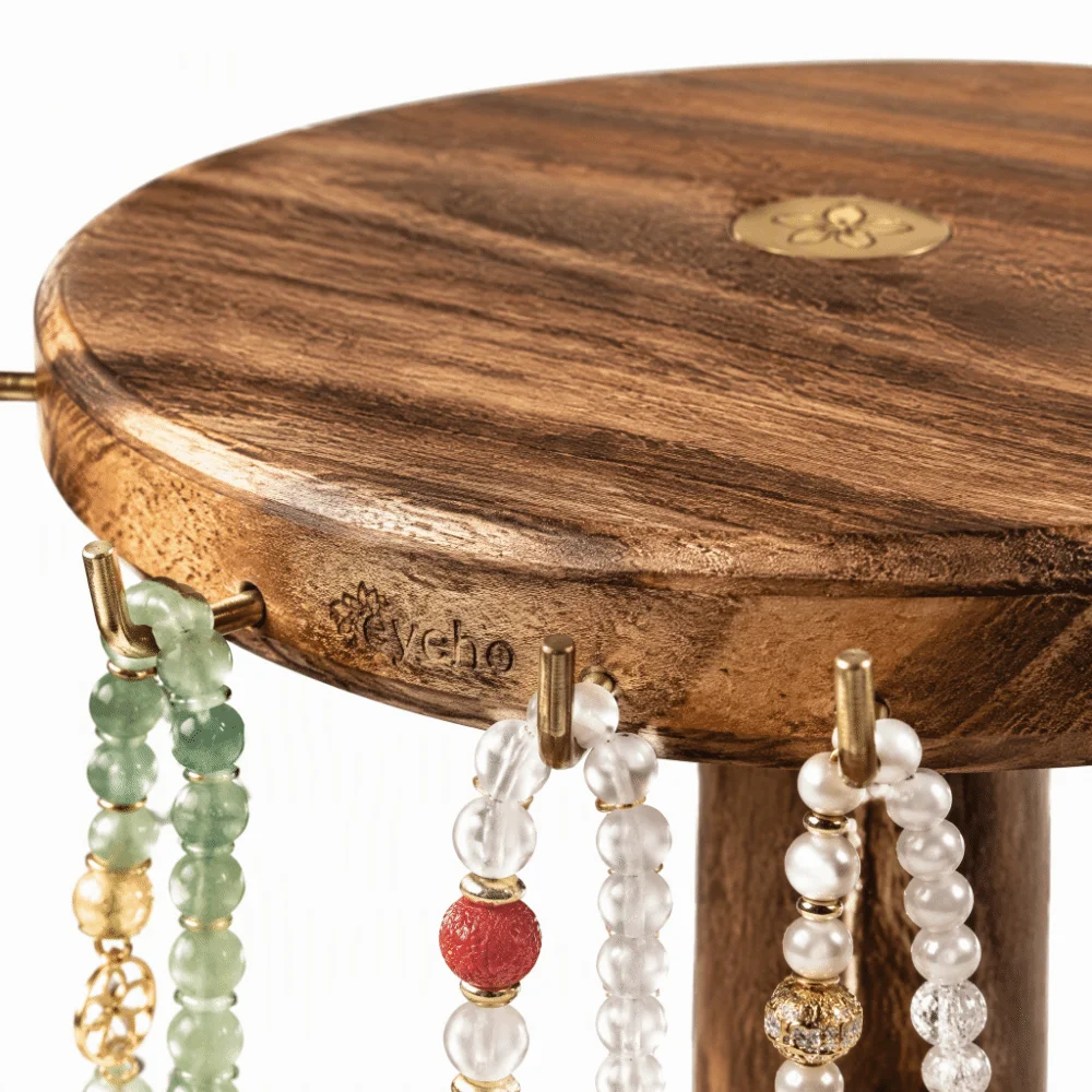 43*17.5cm Jewelry Display Stand Multi-layer Rustic Vintage Finish Desktop Storage Rack Metal Hooks 360° Rotatable Base