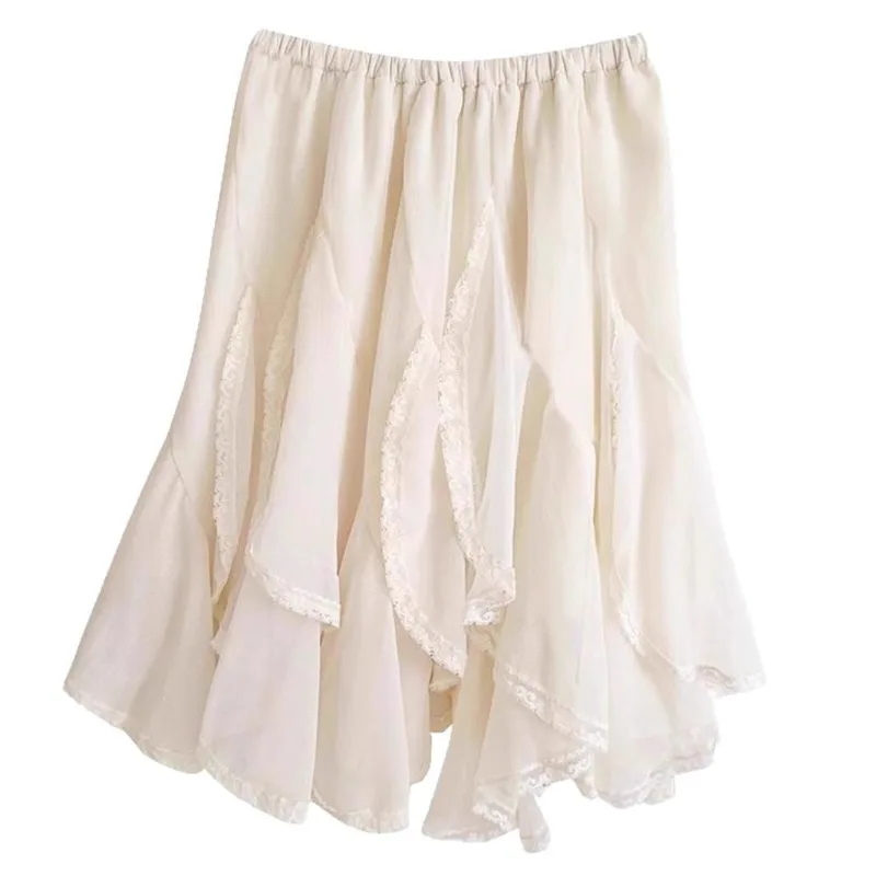 French Irregular Lace Splicing Skirt Women's Autumn and Winter Heavy Industry High Waist Short Skirt