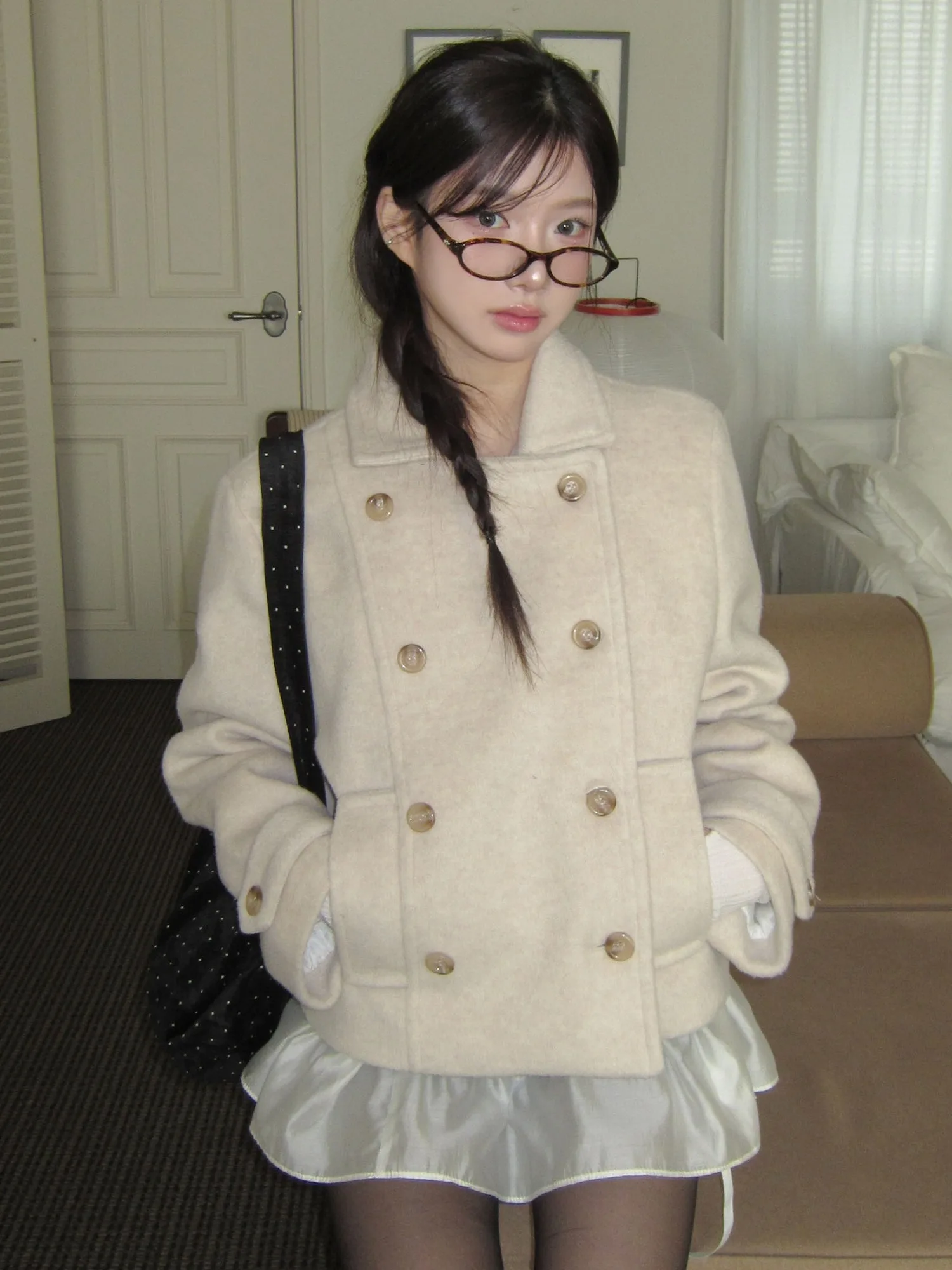 

Retro School Sle Japanese Girl Turn-down Collar Double-breasted Cotton Woolen ort Coat Jaet Spring Autumn Winter Women'...