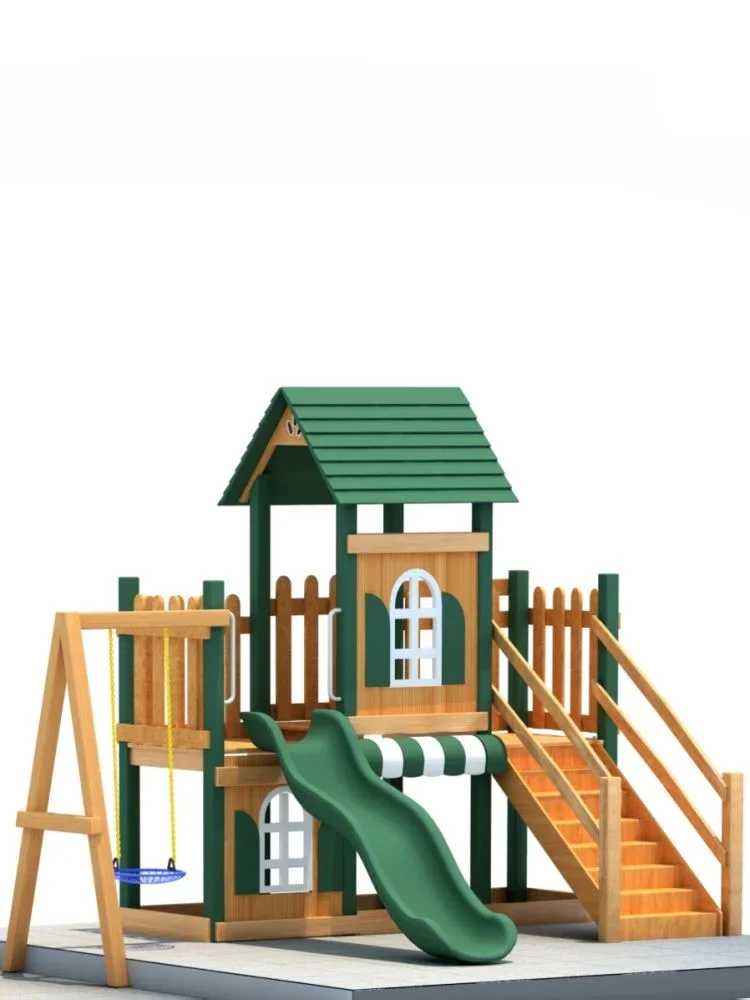 Outdoor slide children wooden swing tree house outdoor courtyard kindergarten large wooden pirate ship