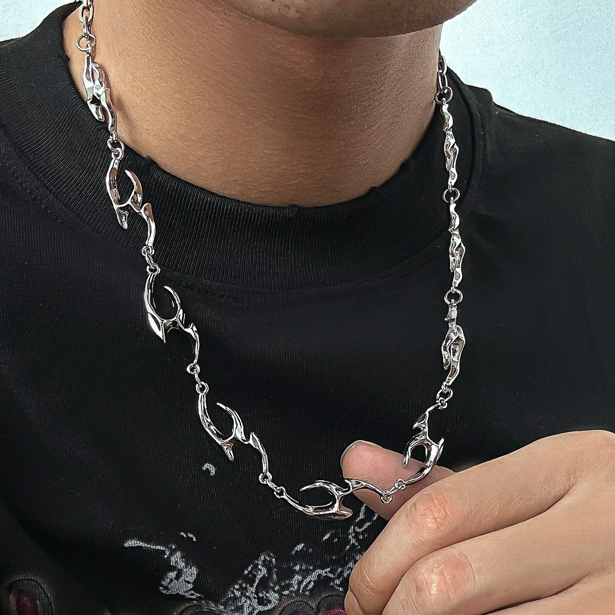 Geometric Irregular Metal Necklace Streetwear Hip Hop Unisex Dark Silver Plated Alloy Lightweight Premium Choker
