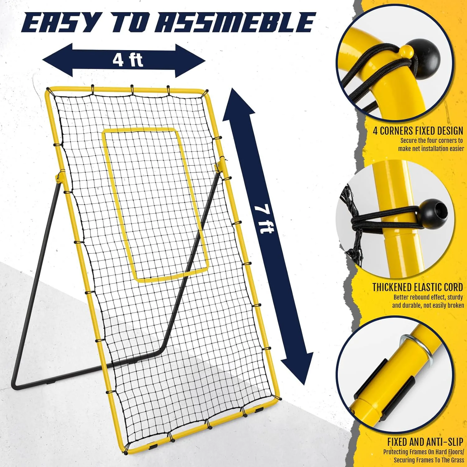 

Portable Outdoor Training Equipment Yellow 7X4FT Rebound Net for Volleyball Football Baseball Tennis Practice