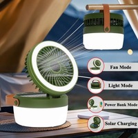 2 in 1 Multi-Function Solar Portable Lantern with Fan - Foldable Rechargeable Light for Camping Hiking Tents Outdoor Survival