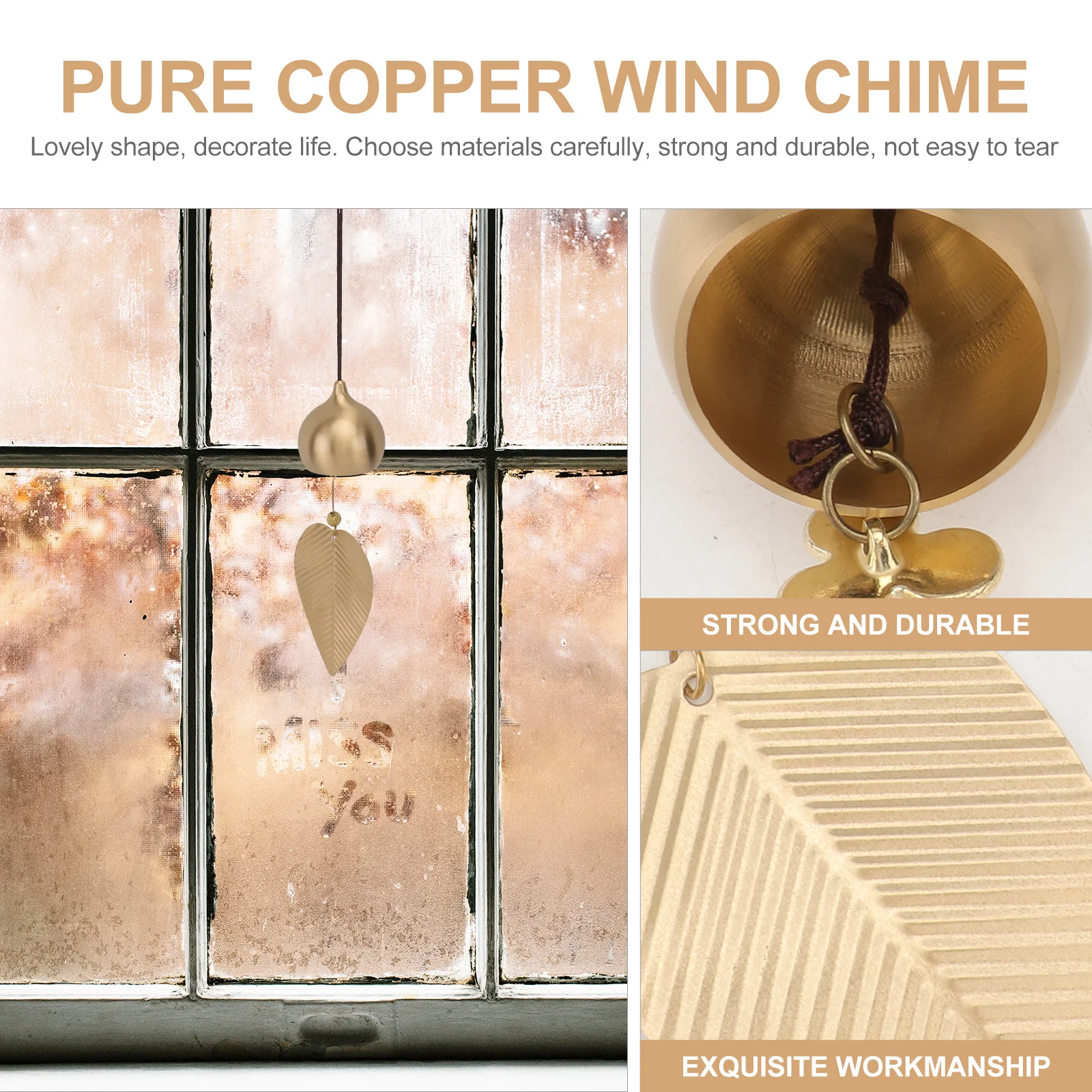 1 stks koperen blad windbel vintage retro metalen windgong hanger huis tuin decoratie fengshui hangende bel
