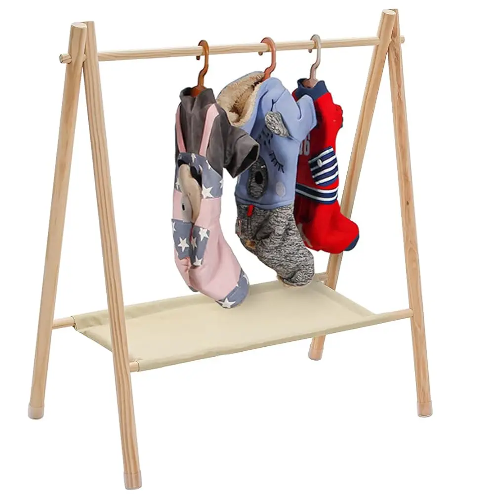 

Garment Ra For Pets/Dolls/Baby, Hanger Rack, Dr Up Storage, Clothes Organizer, Wooden (Beige, Large)